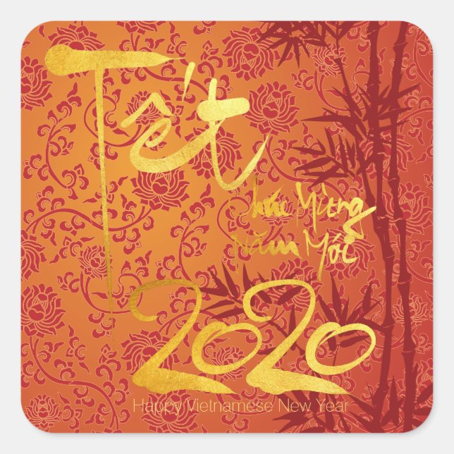 Vietnamese Têt 2020 in gold decorated Square S Square Sticker (Front)