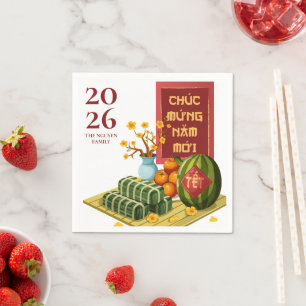 Vietnamese Tet 2026 with Symbolic Fruits & Flowers Napkin