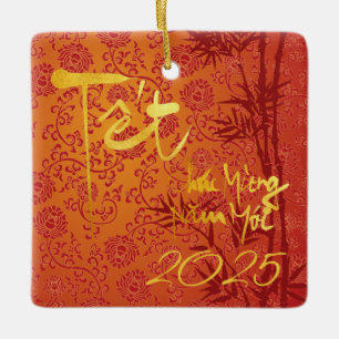 Vietnamese Têt custom 2023 gold decorated SqCO Ceramic Ornament