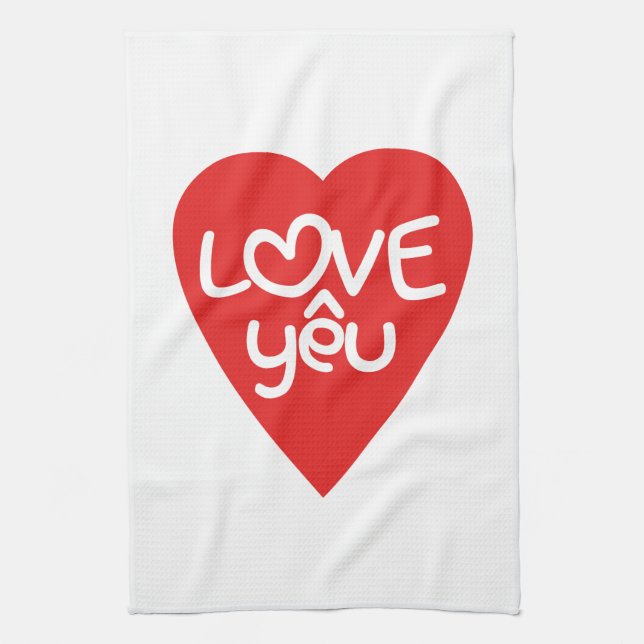 Vietnamese Valentine ♥ Love Yêu ♥ Asian Wordplay Kitchen Towel (Vertical)
