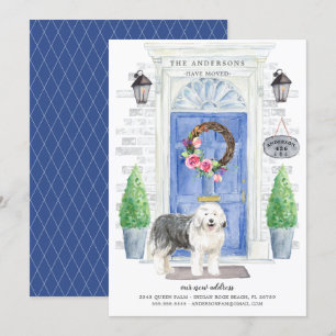 Vieux anglais Sheepdog Door Moving Faire-part