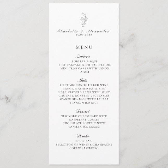 Vieux Argent, Neutre/Transp. bg, Menu Plat Mariage (Devant)
