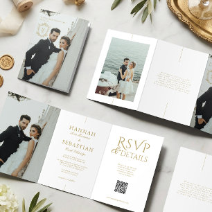 Vieux argent Vintage Crest Mariage triple invitati