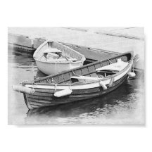 Vieux bateaux en bois Poster noir et blanc