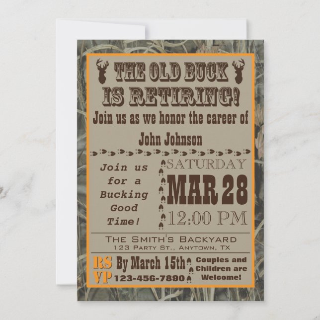 Vieux Buck Hunting Retraite Invitation avec Camo (Devant)