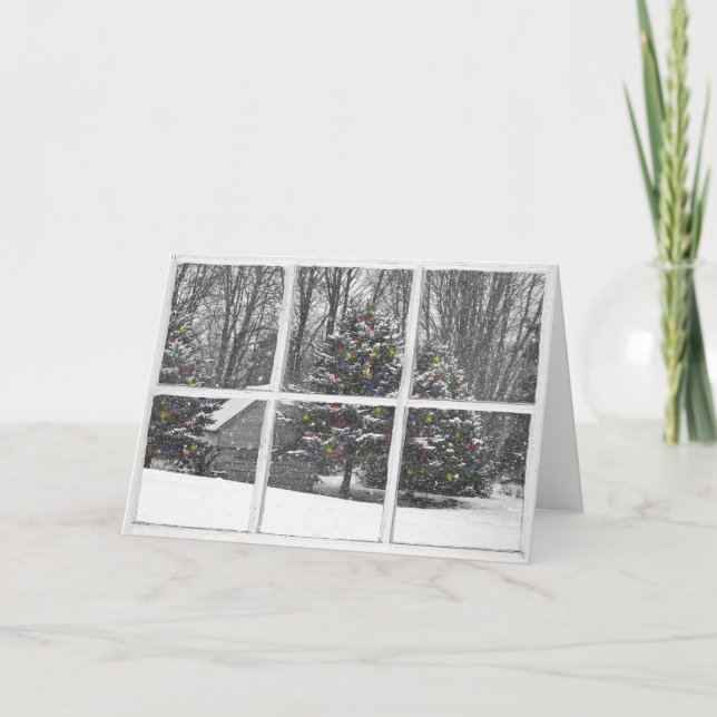 Vieux Cabine avec lumières dans la carte fenêtre (Devant)