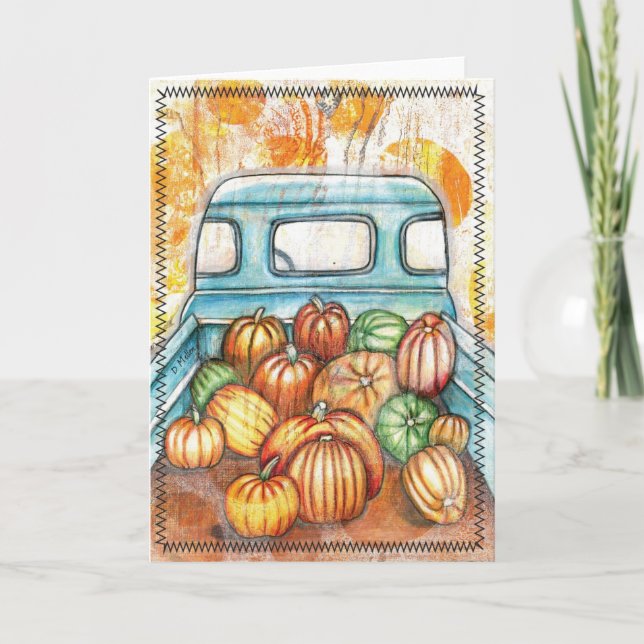 Vieux camion plein de Carte pour notes Citrouille (Devant)
