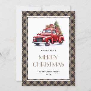 Vieux Camion Rouge Arbre Plaid Joyeux Carte de Noë