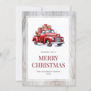Vieux Camion Rouge Russe Bois Joyeux Carte de Noël
