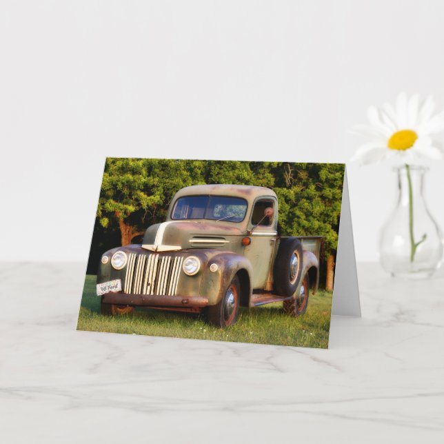Vieux camionnette classique carte de billet de voi (Petite plante)