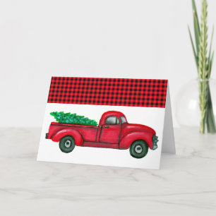Vieux camionnette rouge Grande carte de Noël