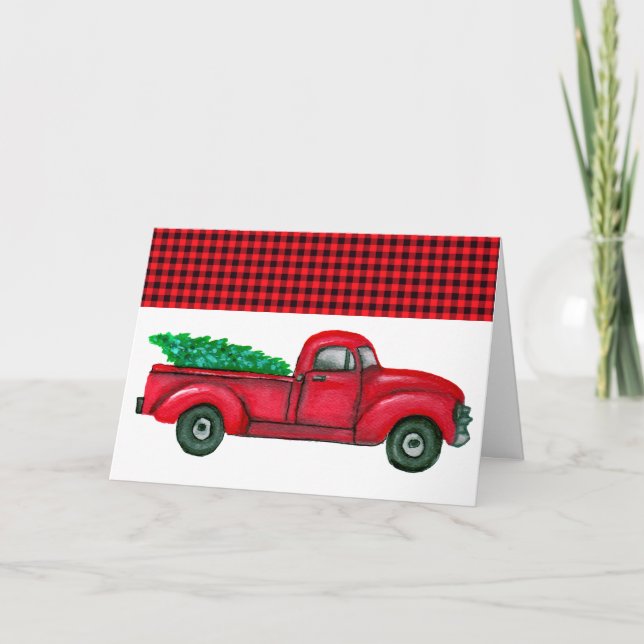 Vieux camionnette rouge Grande carte de Noël (Devant)