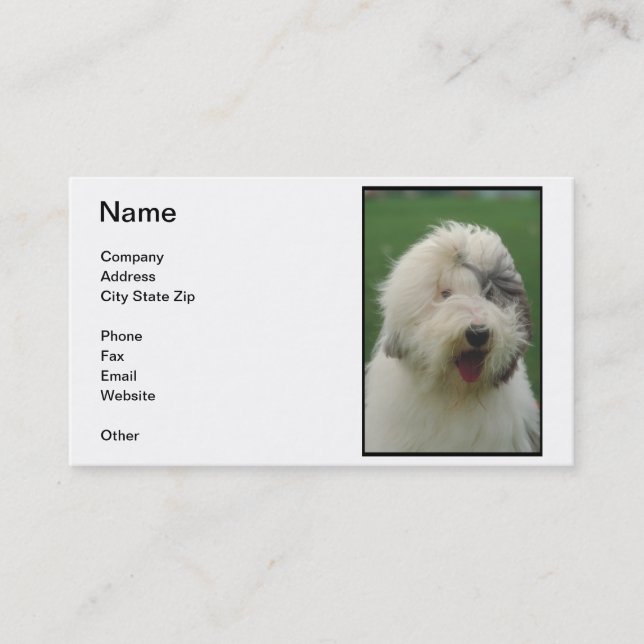 Vieux carte de visite anglais de chien de berger (Devant)
