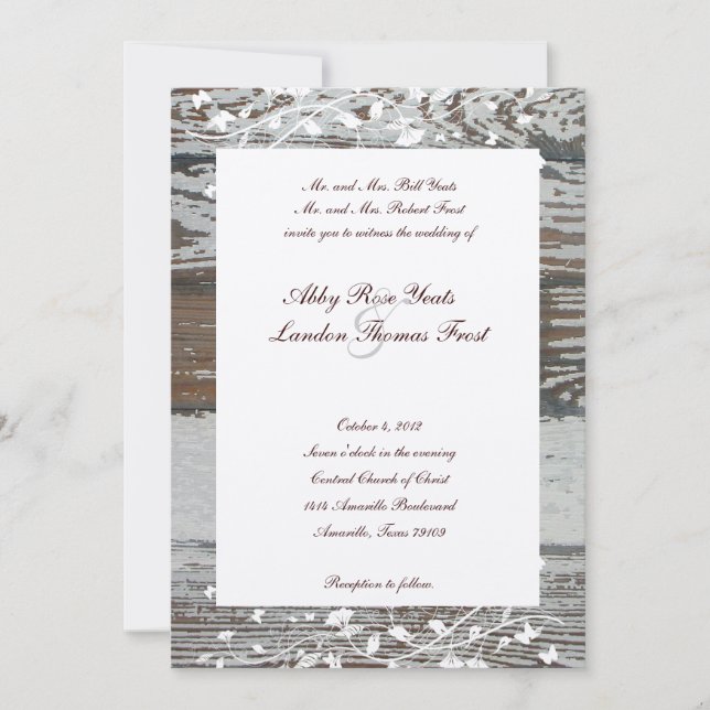 Vieux faire-part de mariage floral en bois--Teinte (Devant)