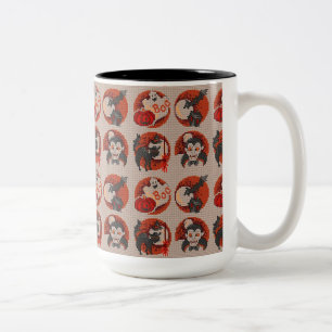 Vieux Halloween Faux Cross-Stitch Mug