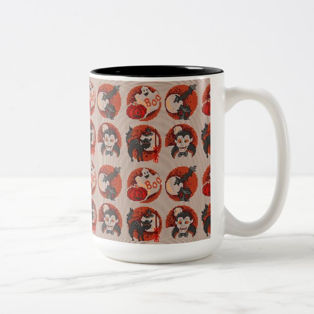 Vieux Halloween Faux Cross-Stitch Mug (Droit)