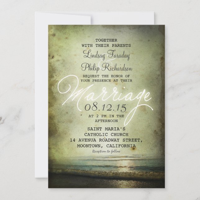 VIEUX INVITATIONS DE MARIAGE vintage PLAGE (Devant)