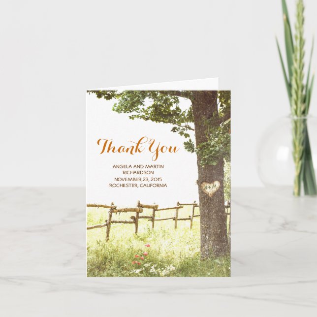 vieux mariage campagnard rustique merci cartes (Devant)