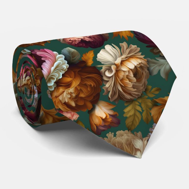"Vieux Monde" Élégance florale sur Cravate vert (Roulé)