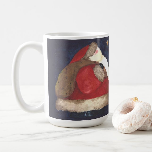 Vieux Monde Père Noël Mug - Bleu (Avec donut)