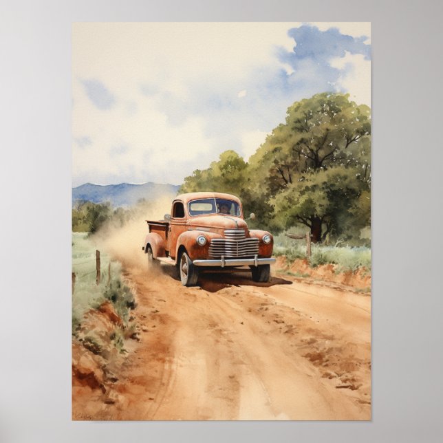 Vieux poster d'aquarelle de camion de ramassage vi (Devant)