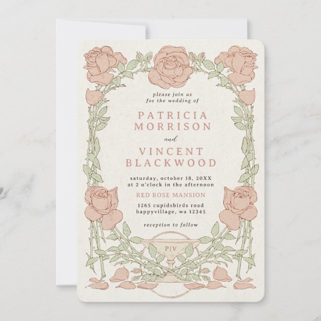 Vieux Rose de livre Faire-part de mariage (Devant)