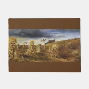 Vieux tapis de porte de grange et de faisans