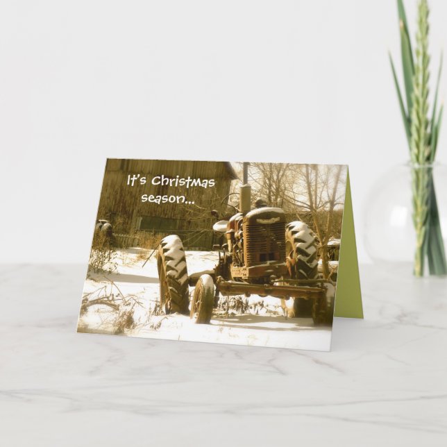 Vieux tracteur carte de Noël : Saison de Noël (Devant)