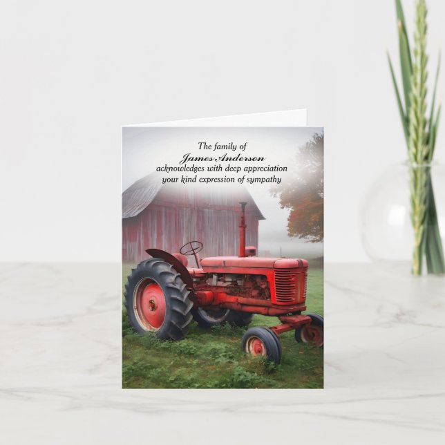Vieux tracteur de ferme rouge Carte de remerciemen (Devant)