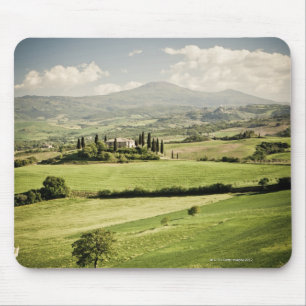 View across Tuscan landscape to farmhouse and 2 Mouse Pad