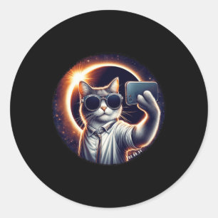 View American Totality 2024 Funny Selfie Cat Solar Classic Round Sticker