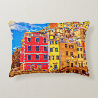 View at colourful houses in Cinque Terre, Italy. S Accent Pillow