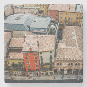 View from above of colorful facades of buildings stone coaster