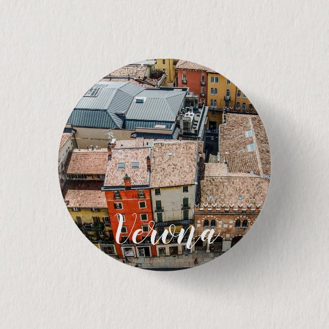View from above of colourful facades of buildings 1 inch round button (Front)