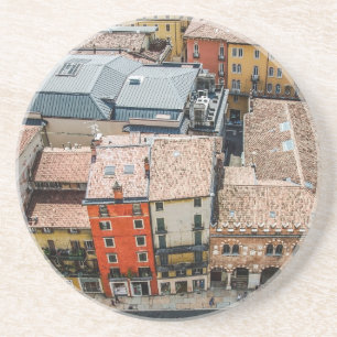 View from above of colourful facades of buildings coaster