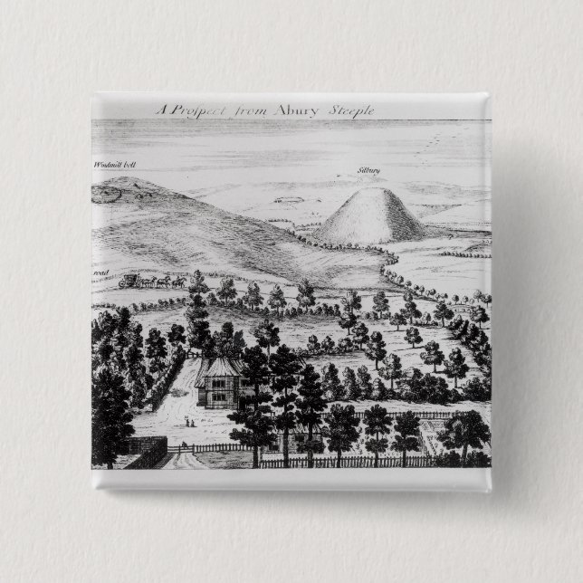View from Avebury steeple of Silbury Hill 2 Inch Square Button (Front)