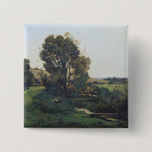 View from Moncel-sur-Seine, c.1868 2 Inch Square Button
