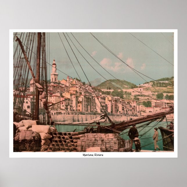 View from the harbour, Mentone, Riviera Poster (Front)