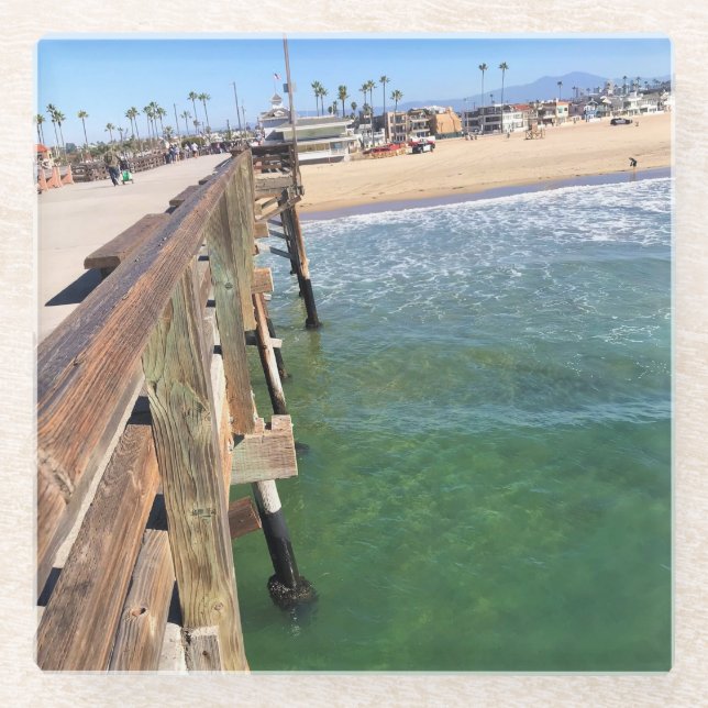 View from the Pier, Newport Beach, California Glass Coaster (Front)