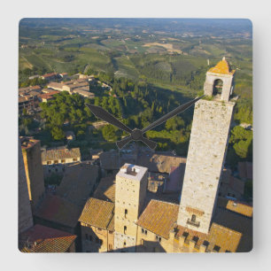 View From Tower, San Gimignano, Siena, Tuscany Square Wall Clock