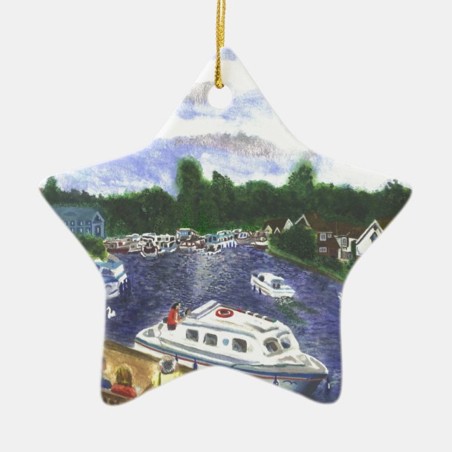 View from Wroxham Bridge Norfolk Broads Ceramic Ornament (Front)