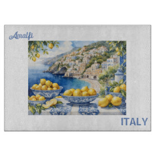 View Italian Amalfi Coast blue white tiles lemons Cutting Board