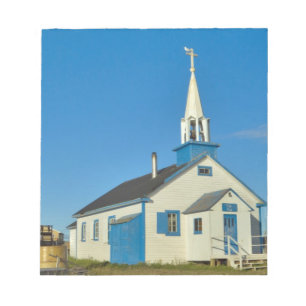 View of a blue and white church in Dene tribe Notepad