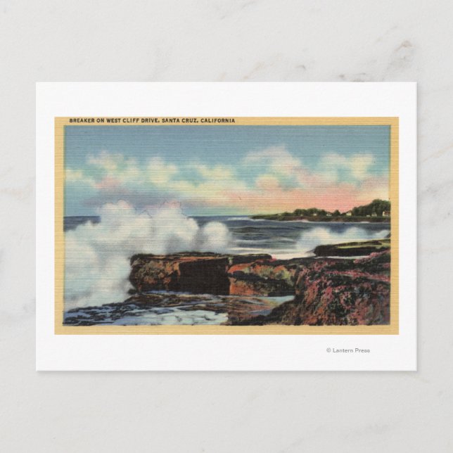 View of a Breaker on West Cliff Drive Postcard (Front)