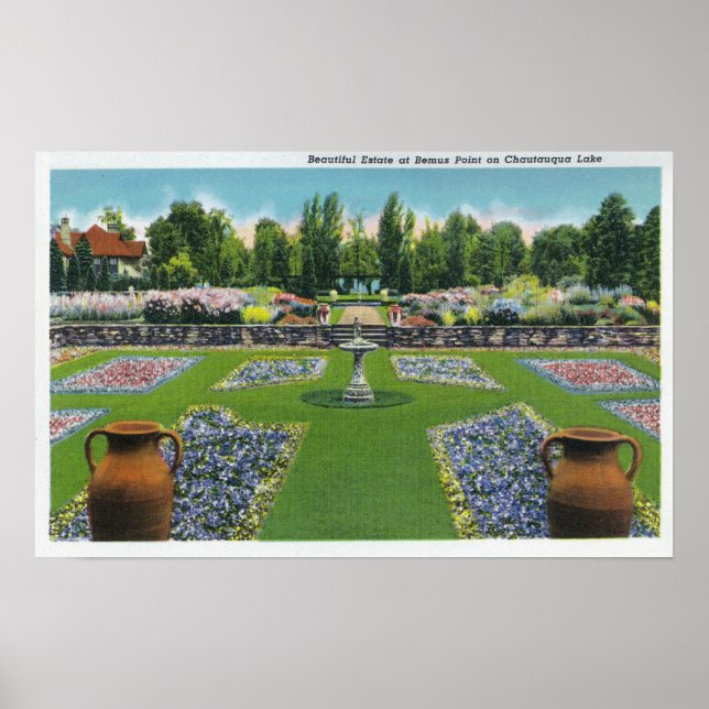 View of a Chautauqua Lake Estate Gardens Poster (Front)