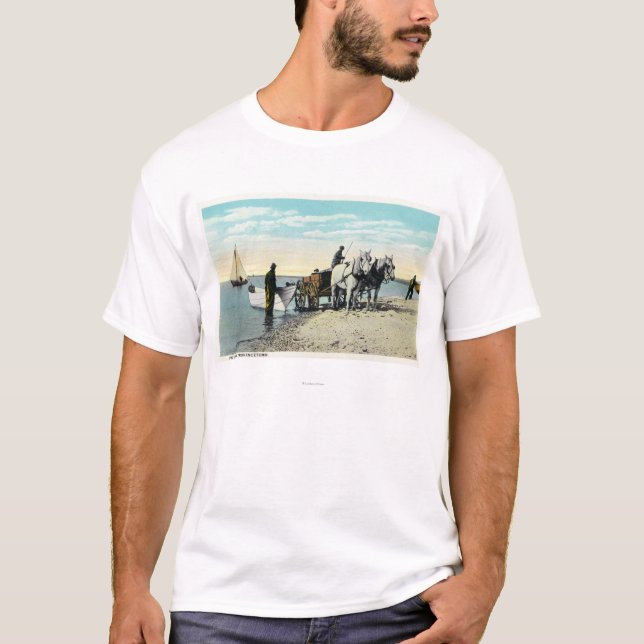 View of a Horse Cart Pulling in a Boat T-Shirt (Front)