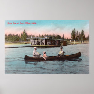 View of a House Boat on the Lake Poster
