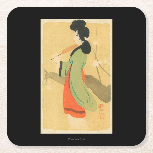 View of a Japanese Woman in ParisParis, France Square Paper Coaster (Front)