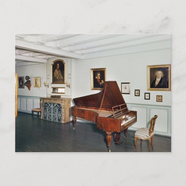 View of a room with a grand piano postcard (Front)