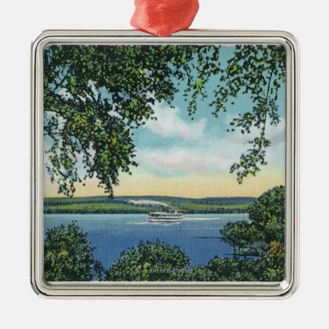 View of a Steamboat on the Lake Metal Ornament (Front)